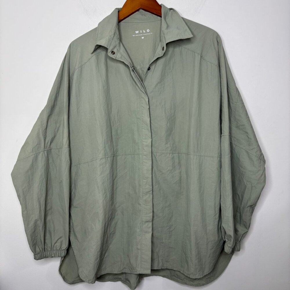 WILO Parachute Shirt Jacket Nylon Womens Size M Snap Front Zip Pockets